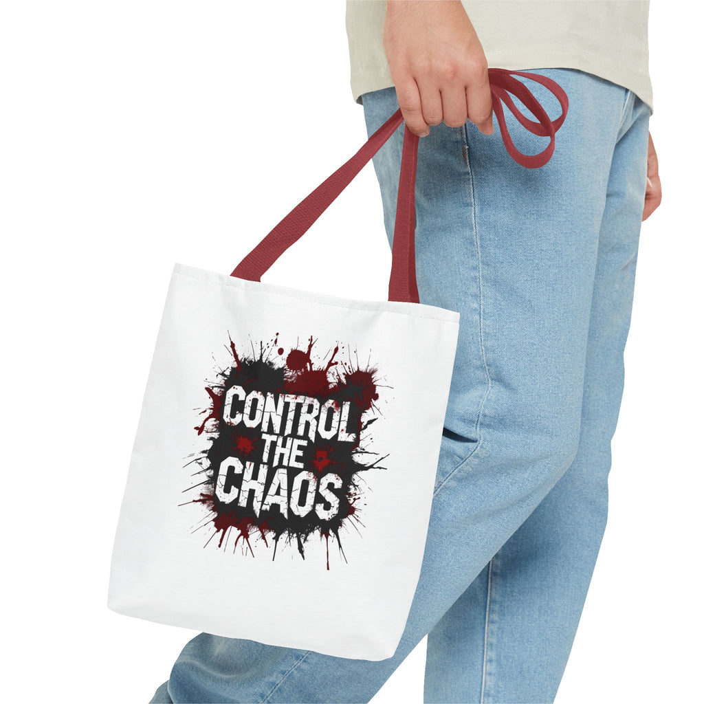 Control The Chaos Tote Bag – Dark Streetwear | Bold Blood Splatter Design"
