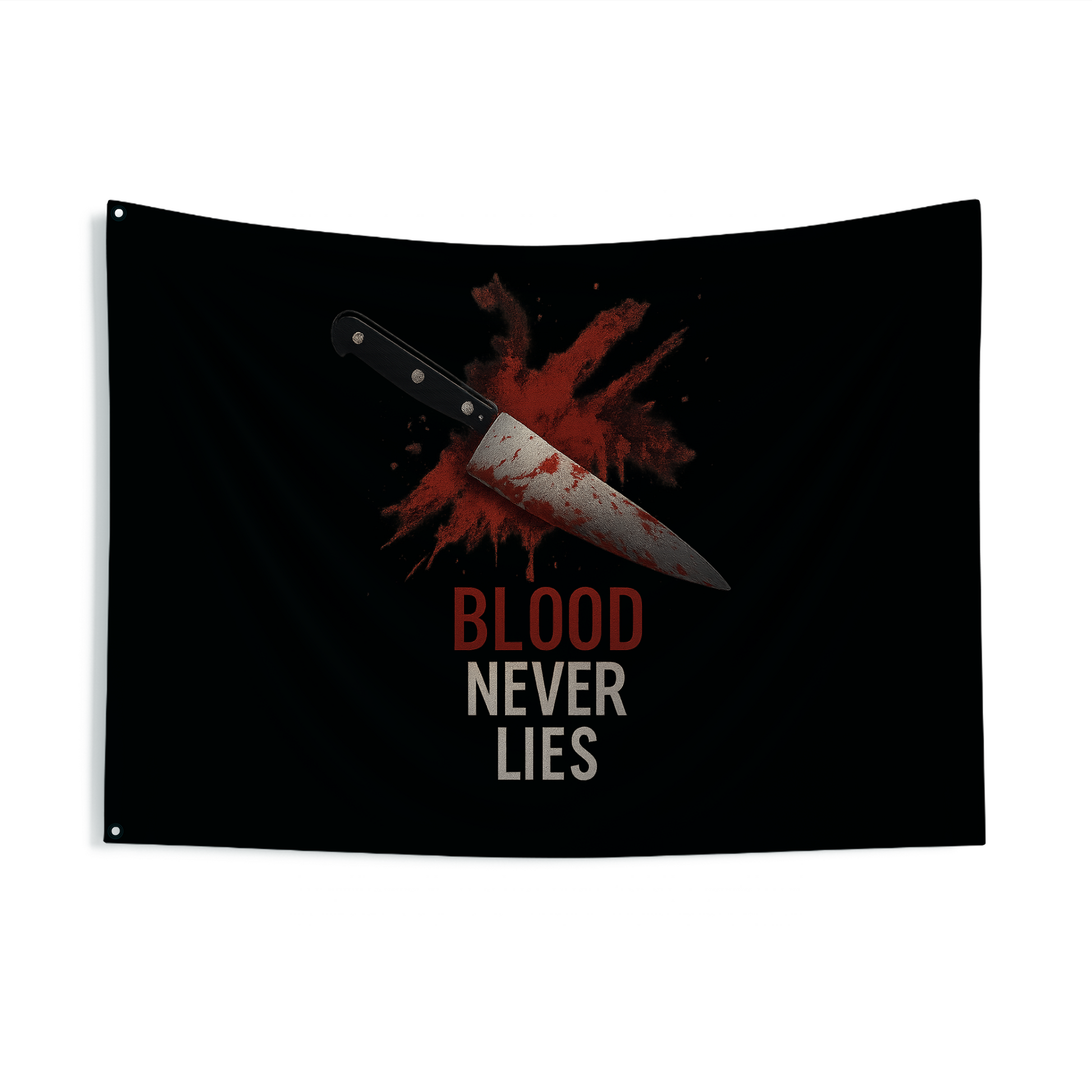Double Sided Blood Never Lies - Horror Knife Wall Flag 12"x18" | Dark Decor | Creepy Tapestry